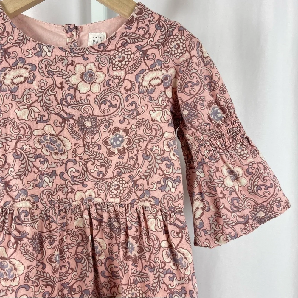 GAP 3T Smocked Floral Bell Sleeve Boho Cottagecore Retro Dress Flutter Sleeve